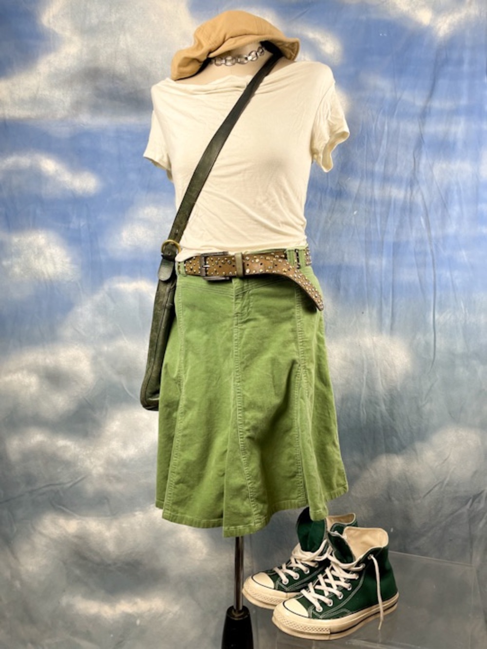 Reference green corduroy trumpet flare cottagecore Y2K midi skirt L